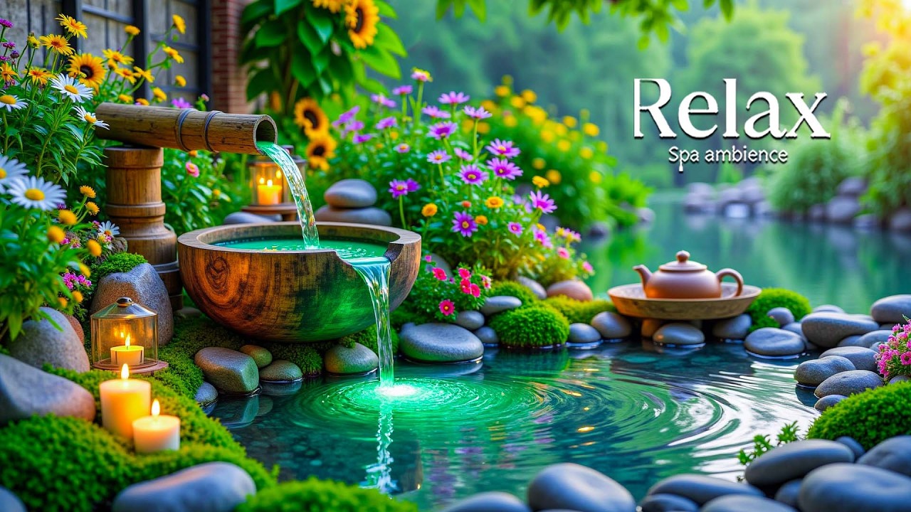 Расслабляющая спа-игра на фортепиано + звуки бамбуковой воды 🌿 Успокоение ума и тела, снятие тревог