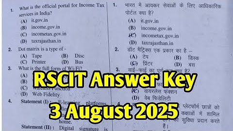 Rscit 3 August 2025 Answer Key | Rscit Exam Answer Key 2025 | Rscit Paper Answer Key Today Exam