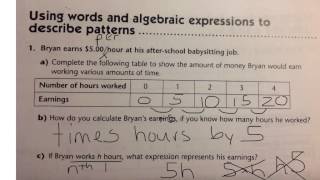 Using words and algebraic expressions to describe patterns