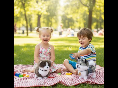 Інтерактивне цуценя хаскі Плюшева собачка на повідку дитяча м’яка іграшка 2 види ходить звук запис голосу, видео 1