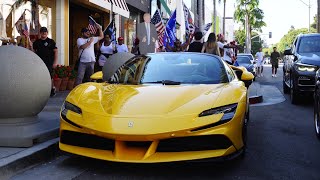 Beverly Hills Car Spotting New Lamborghini Revuelto, Ferrari 488 Pista, 2X Ferrari Sf90