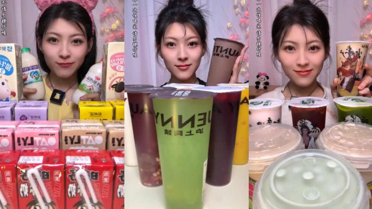 ASMR BEVERAGE sweet milk,Black tea 🍵, juice 😋 MUKBANG 