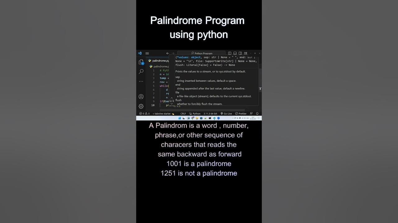 Python Program to Check a Number is Palindrome or Not - YouTube