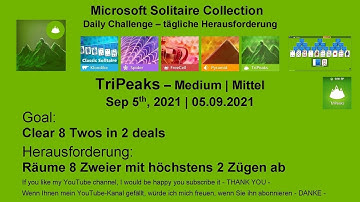 TriPeaks - Medium | Sep 5, 2021 | Daily Solitaire Collection | Goal: Clear 8 Twos in 2 deals