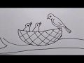 How to draw a bird nest drawing step by step kids topic