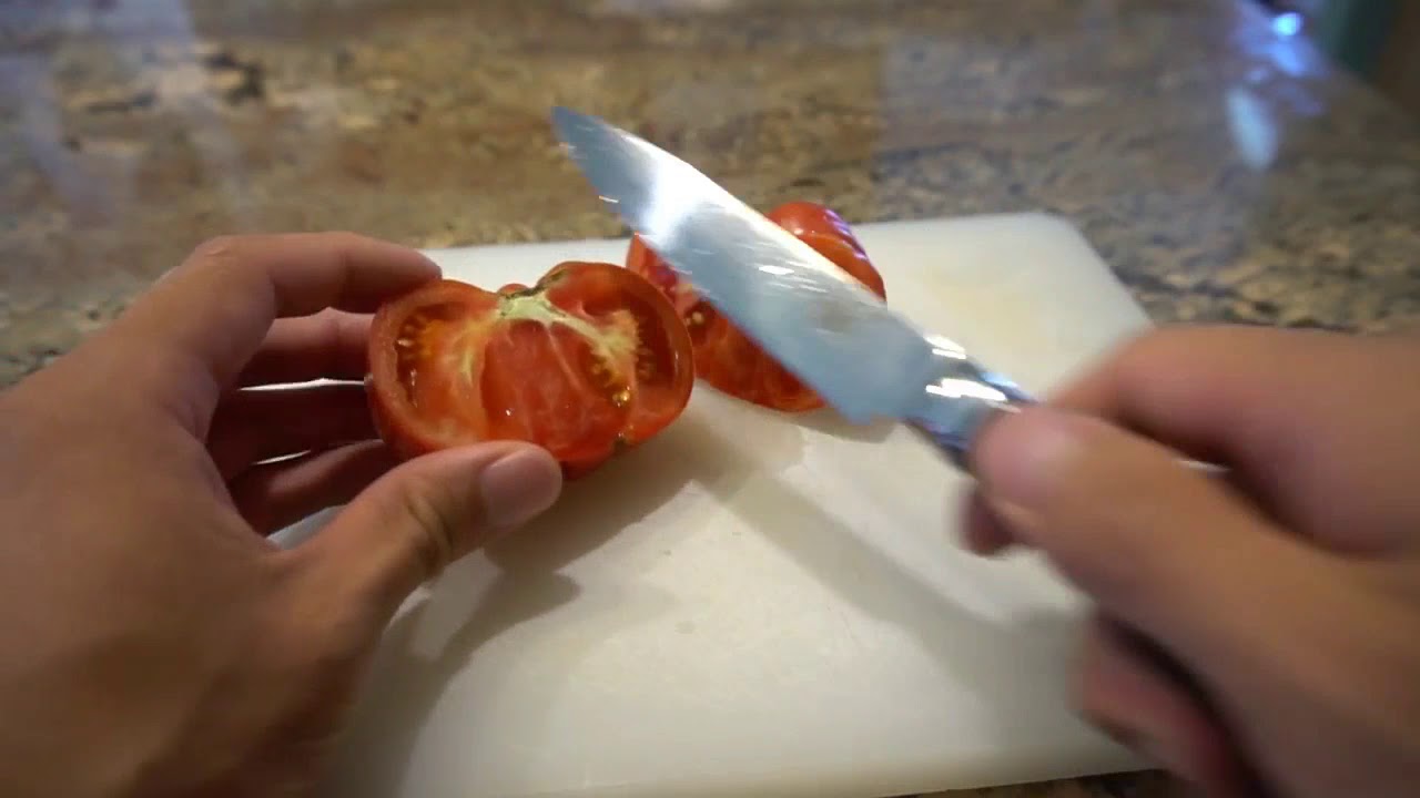 XYj 5 inch High Carbon Stainless Steel Kitchen Utility Knife Demonstration