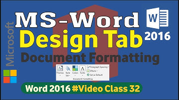 Design Tab for Document Formatting Themes Colors in Microsoft Office Word 2016 Video Class 32