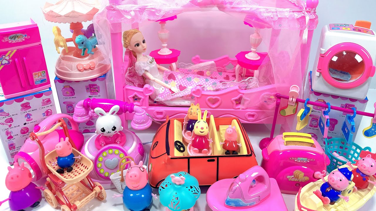 11 minute Satisfying Unboxing of the Pink Doll Bed and Princess House Game Set ASMR
