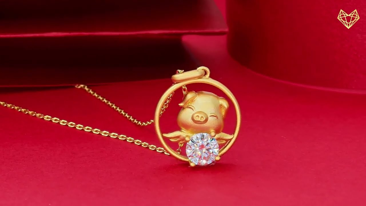 Pig of the Chinese Zodiac Moissanite Pendant Necklace