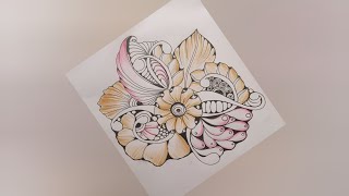 zentangle inspired artwork // tangled tile #zentangle #pattern #flowers