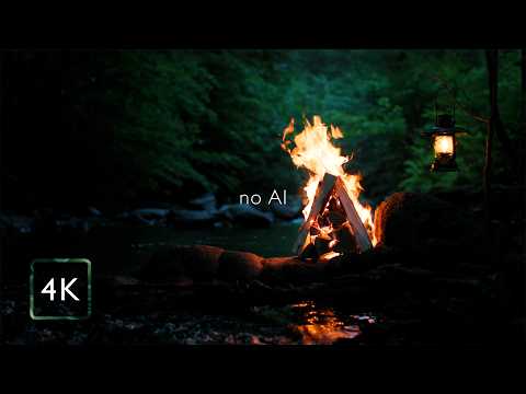 Real Campfire on a Stone Island — Deep Forest Night Ambience (4K)