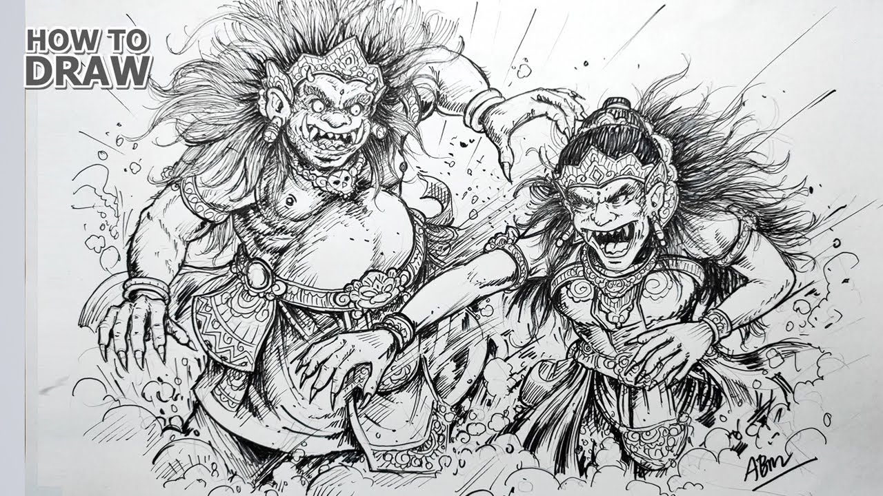 HOW TO DRAW BATTLE BATARA KALA VS BATARI DURGA - YouTube