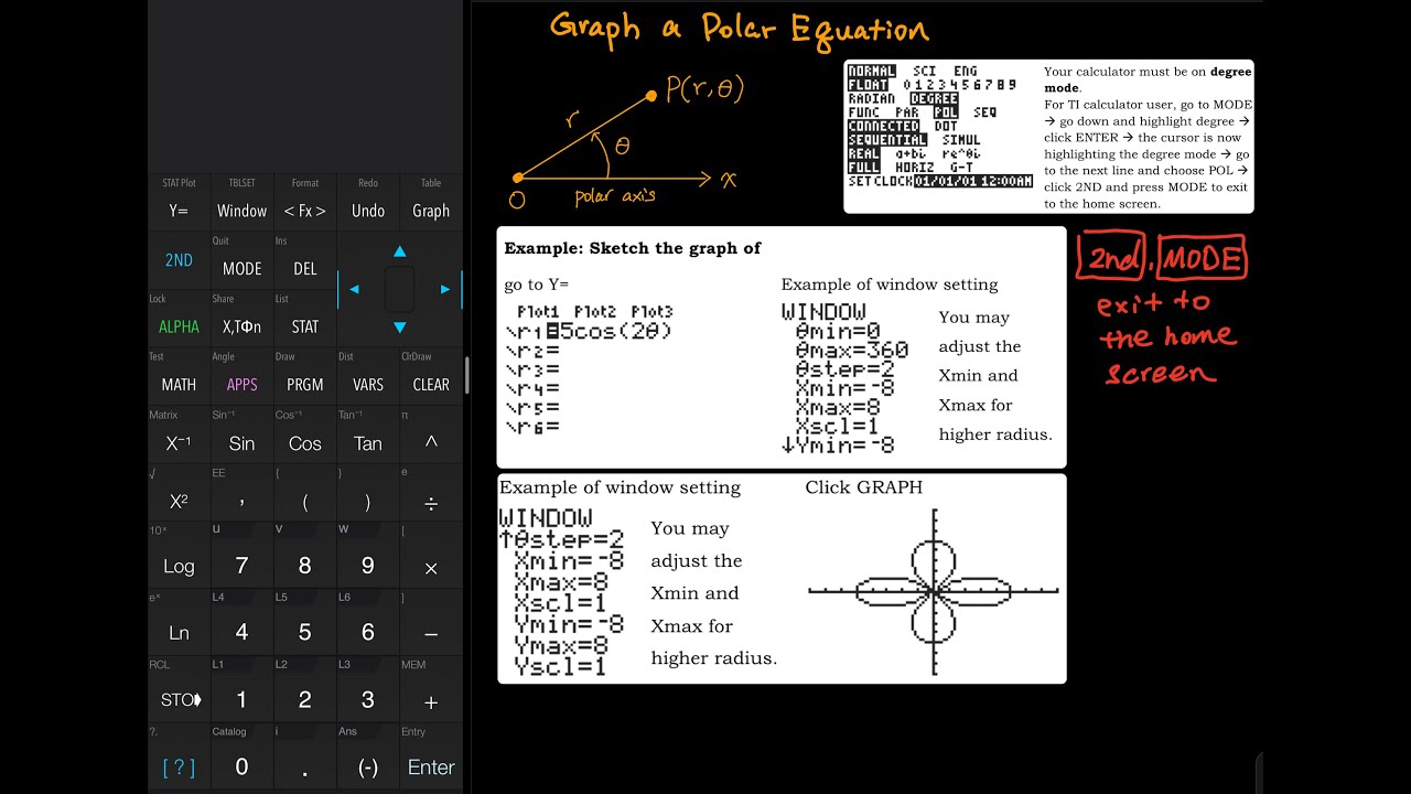 10 3 Part 7 Of 10 Graph Polar Equation Using Ti Graphing Calculator