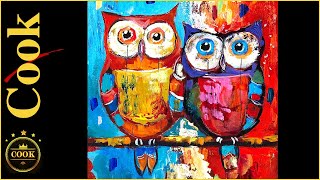 Acrylic Painting of a Lovable Owl Couple | Cute and Colorful Owl Tutorial