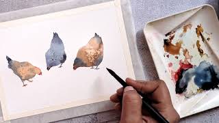Easy Watercolor hen painting. TRICK INCLUDED. Loose painting for beginners.