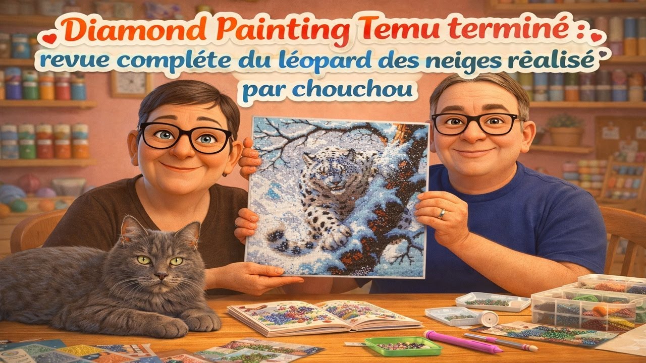 Diamond Painting Temu terminé : revue complète du léopard des neiges réalisé par chouchou