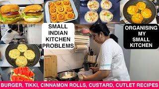 My Small Kitchen Problems Veg BURGER, Aloo Tikki, Cutlet/Patty Recipe, Cinnamon Rolls, Custard