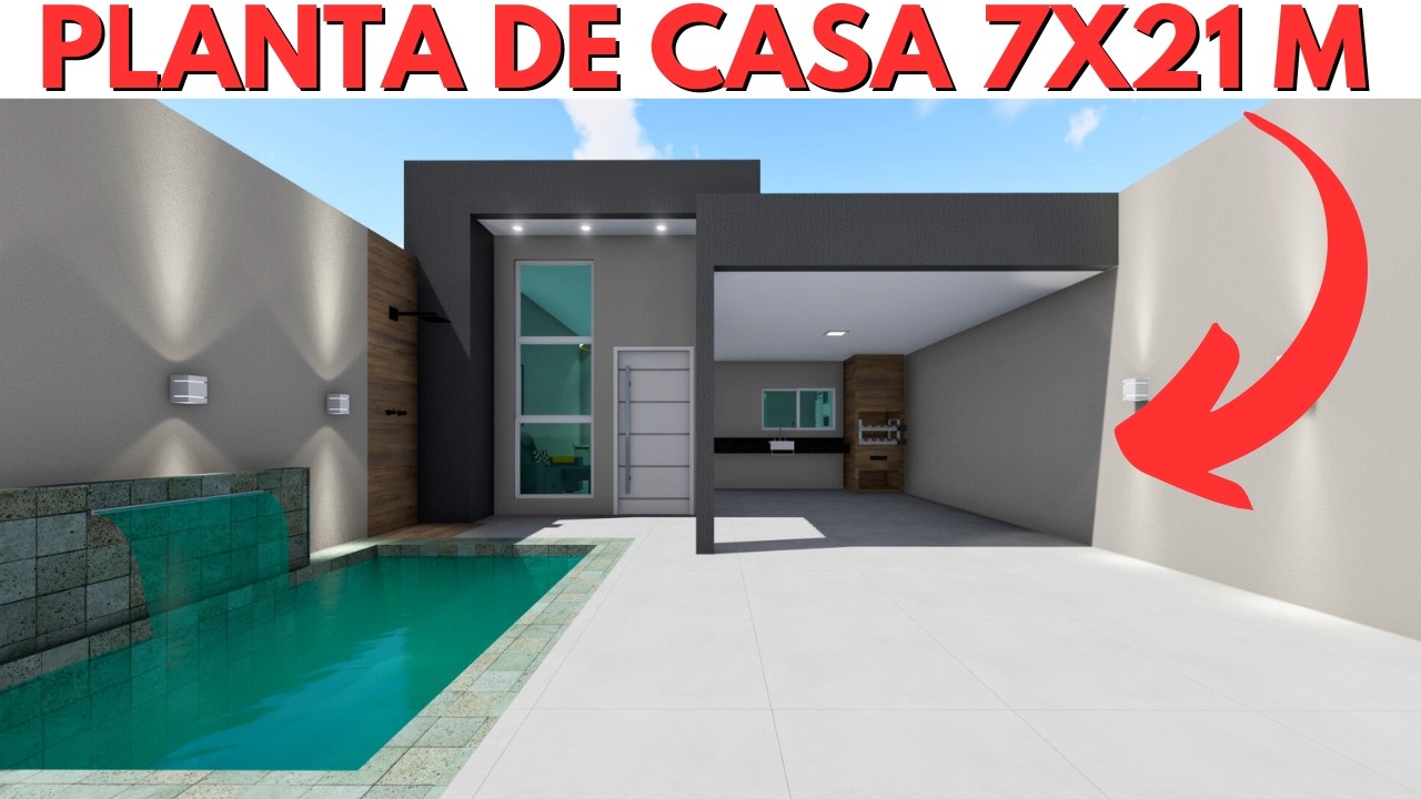 PLANTA DE CASA 7X21 METROS COM 3 QUARTOS!
