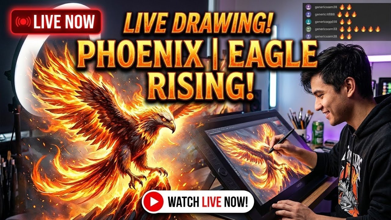 LIVE DRAWING! PHOENIX & EAGLE RISING! 🦅🔥 | Sketching Epic Mythical ...