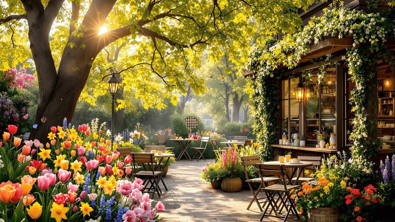 Morning Spring Jazz 🌸☕ Smooth Jazz Music at Cozy Garden Coffee Shop ...