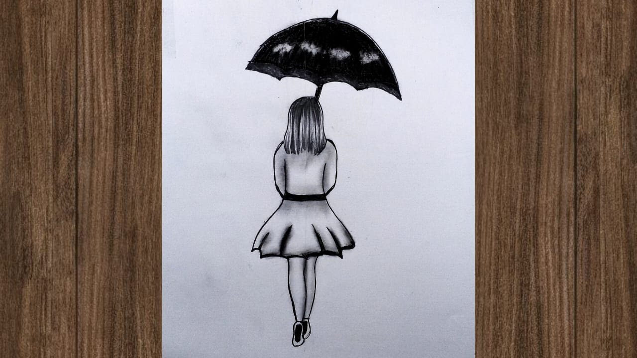 Girl with umbrella drawing step by step // Cute girl drawing // Easy