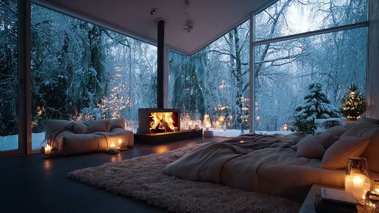 Soothing Winter Snow Wind and Fireplace Ambience for Stress Relief and Mental Relaxation