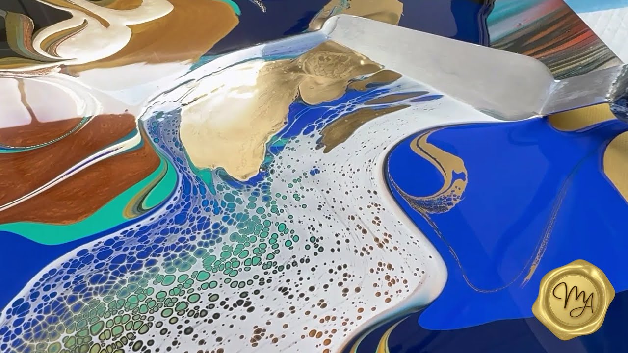BIG Fantasy Swipe with Gold NO White paint used - Puddle Pour Fluid Art ...