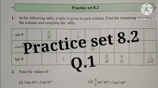 practice set 8.2 | Q.1 | Maths 2  | std 9| Chapter 8 Trigonometry