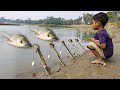 New best hook fishing  traditional boy hunting big fish with hook by river fishing