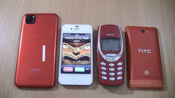 Incoming call & Outgoing call at the Same time HONOR 9S+HTC 8S+Nokia 3310 RED+Iphone 4s ios 6