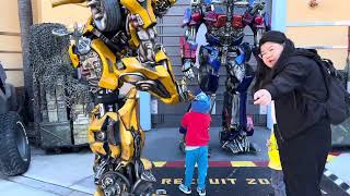 Boys meet Optimus Prime and Bumblebee