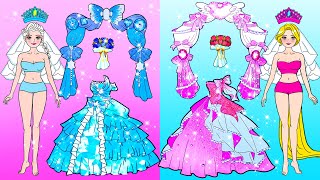 [🐾paper Diy🐾] Blue And Pink Princess Dresses New Wedding Challenge | Rapunzel Compilation 놀이 종이