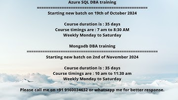 Starting New Azure SQL DBA and MongoDB DBA Batches.