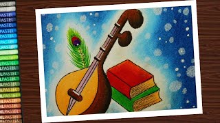 Vasant panchami easy drawing step by step / happy basant panchami drawing with oil pastel