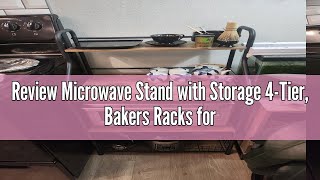 Review Microwave Stand with Storage 4-Tier, Bakers Racks for Kitchens, Coffee Cart Microwave Cart wi