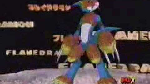 Veemon armour-digivolving to Flamedramon