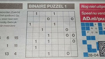 (#2709) Wednesday Binary01  Sudoku puzzle. Bonus Extra edition. 04-28-2021 Extra part 3 of 4