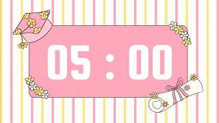 5 Minute Timer | Calm Piano Instrumental Music & Alarm Bell | Cute Graduation Flowers and Stripes 🌼