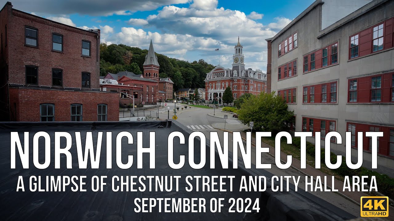 Norwich, Connecticut - A Glimpse of Chestnut Street and City Hall.