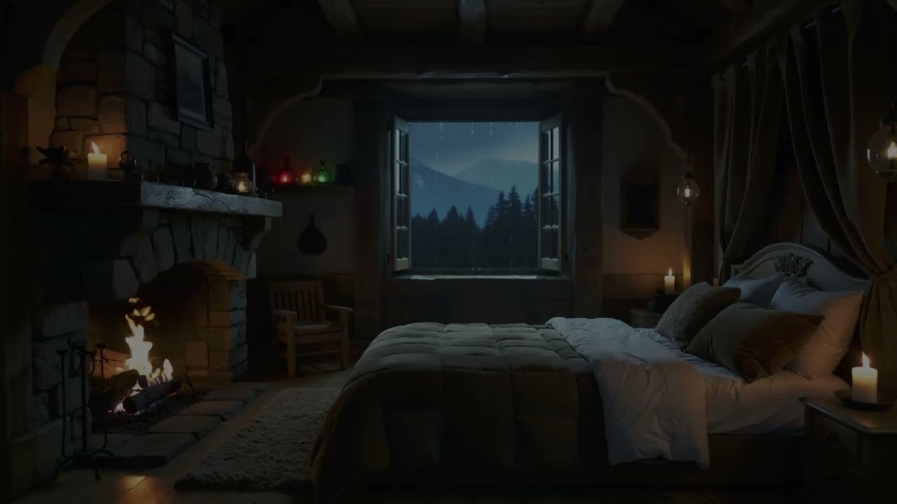 ASMR Steady Rain and Calm Fire for Deep Sleep | Cozy Castle Ambience 🌧️🔥