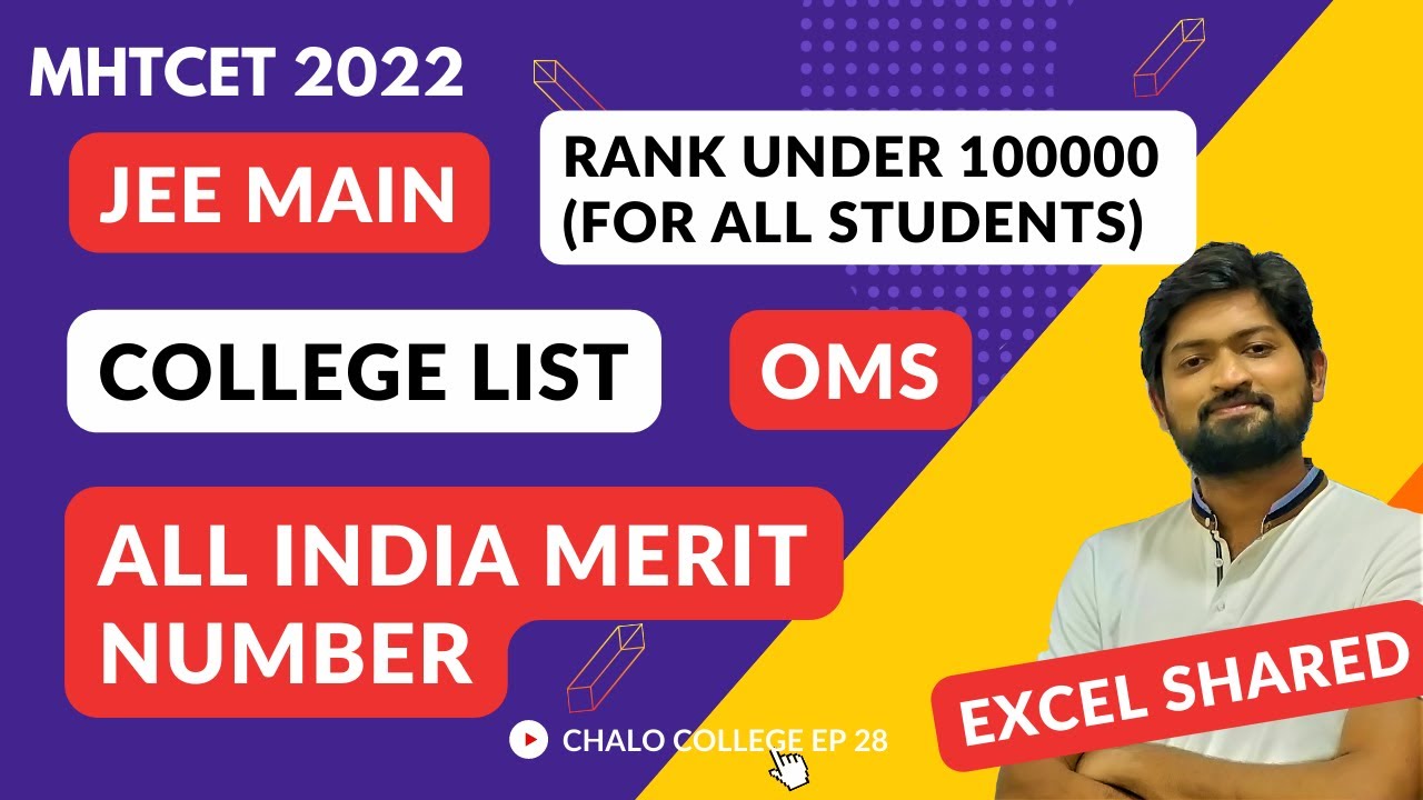 OMS & JEE Mains All India Merit Number mhtcet2022 Chalo College Ep