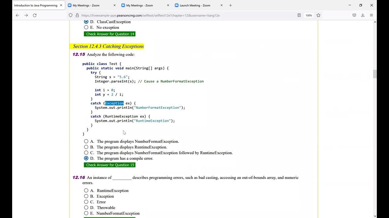 Daniel Liang Java Chapter 12 Multiple Choice Questions Part 2 - YouTube