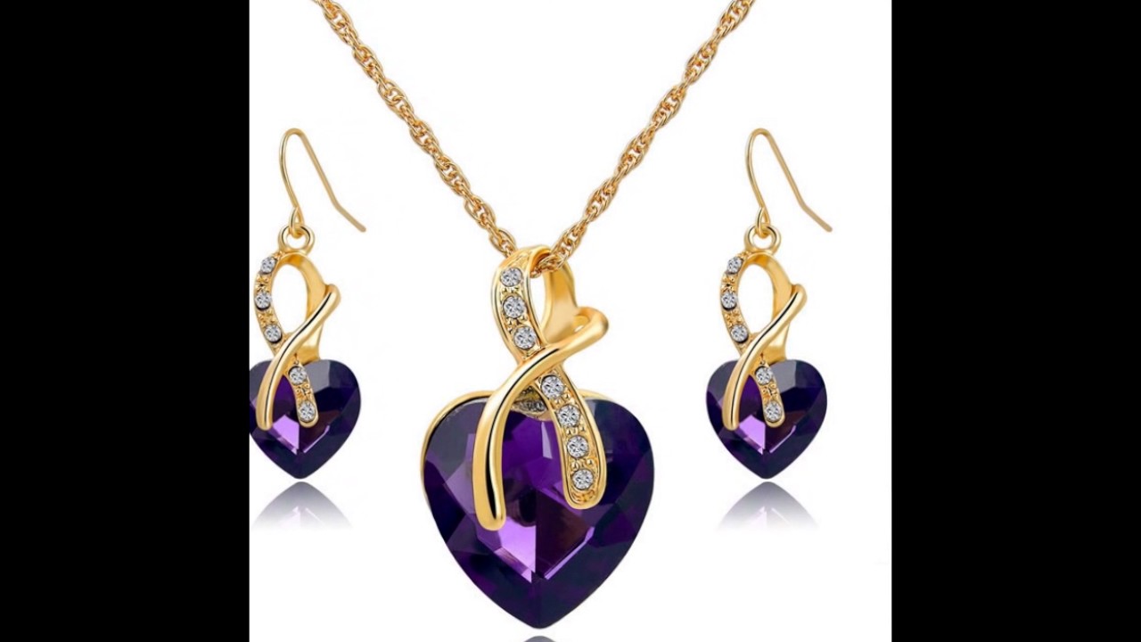 AlbeeShops.com Vintage Gold Plated Heart Shaped Jewelry Crystal Sets