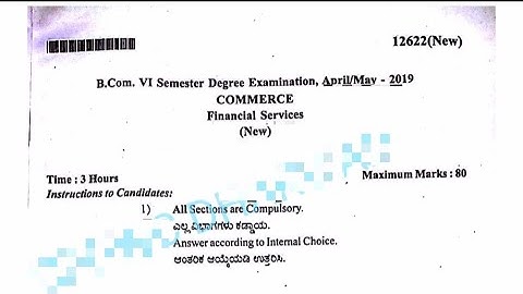 Financial Services B.com 6th Semester Question Paper 2019 Akkamahadevi Women