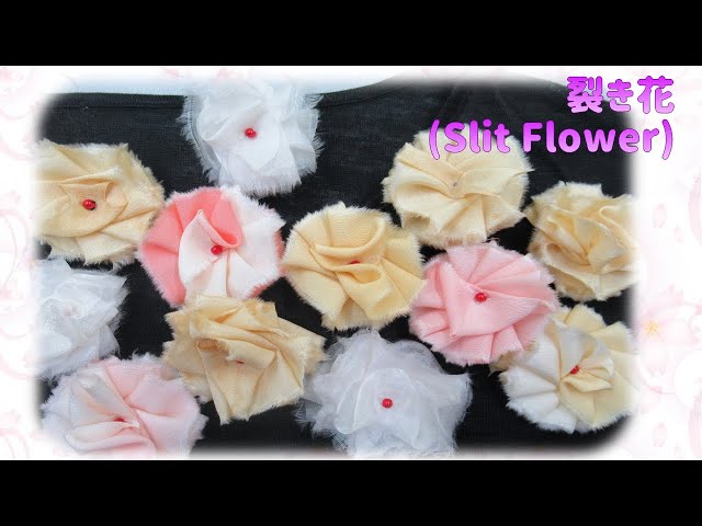 ハンドメイド布花 布花⁂ 簡単 裂き花 作り方 How to make Fabric Slit Flower【布あそぼ