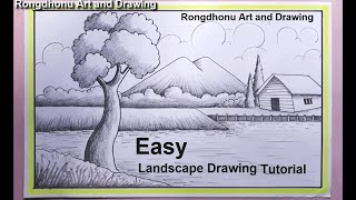 How to draw a landscape scenery | Scenery Drawing Tutorial with Pencil | Easy to Draw