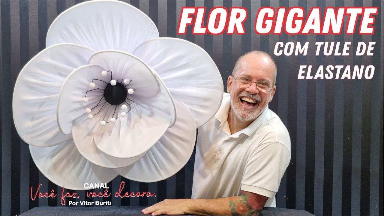 FLOR GIGANTE COM TULE DE ELASTANO BRANCO PARA DECORAÇÃO DE FESTAS