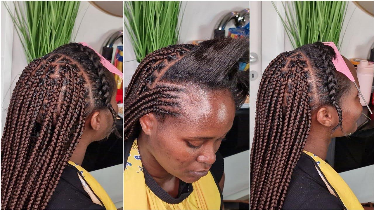 2️⃣ Steps Braids Half Knotlesshalf cornrows + Vs what she Wanted