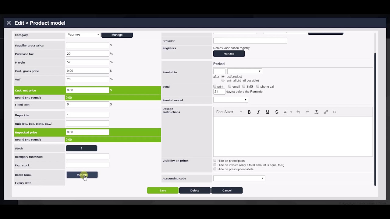 How to register a batch number and an expiration date for a product