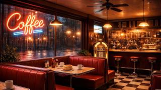 1950s Diner Ambience ☕ | Cozy Retro American Coffee Shop at Night (Rain & Relaxing Sounds)